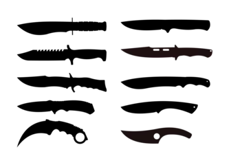 Fotobehang Set of nife silhouette. Military knife, tactical knife, hunting knife - vector illustration © KR Studio
