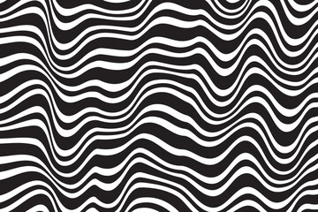 Black and white stripes. Psychedelic, hypnotic line abstract background. Vector pattern. Warped waves. Monochrome illustration. Banner, wallpaper, template, print, poster. Ocean, sea concept.