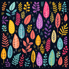Spring foliage patterns quirky doodle pattern, background, cartoon, vector, whimsical Illustration