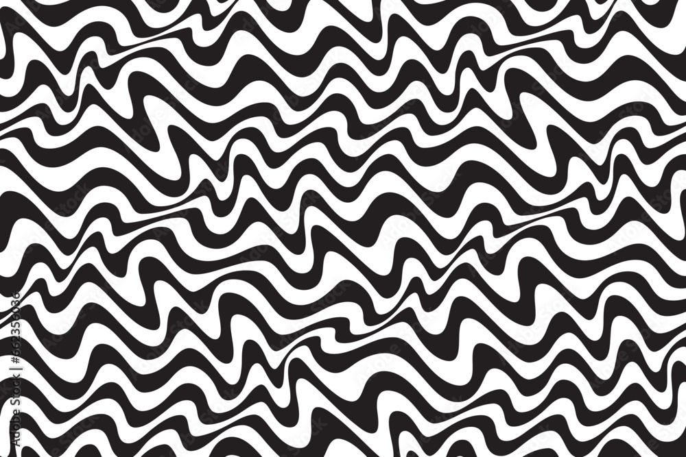 Poster black and white stripes. psychedelic, hypnotic line abstract background. vector pattern. warped wave