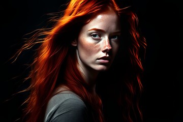 beautiful red - haired woman with bright hair in the studio beautiful red - haired woman with bright hair in the studio portrait of a beautiful girl with red lips. 