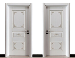 Modern white two front wooden door in house interior