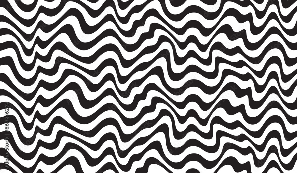 Poster black and white stripes. psychedelic, hypnotic line abstract background. vector pattern. warped wave