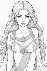 young girl in white dress with a veil. young girl in white dress with a veil. beautiful girl in a black dress. coloring page