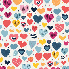 Hearts quirky doodle pattern, background, cartoon, vector, whimsical Illustration