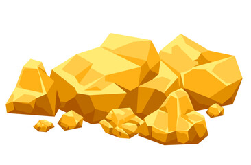 Gold mine stone rock game golden pile treasure isolated concept. Vector flat graphic design illustration