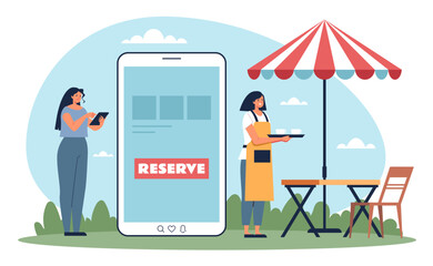 Restaurant cafe date online reserve phone app booking concept. Vector flat graphic design illustration

