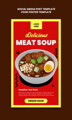 Vector meat soup food menus or social media marketing banner templates