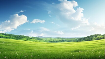Fototapeta na wymiar landscape green field and blue sky with clouds