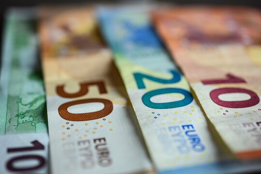 Euro bills close up. Close up shot of 50 and 20 euro bank notes. High quality photo