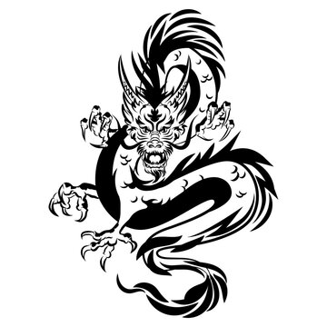Symbol of New 2024 year. Traditional Chinese Dragon for tattoo design, symbol of New 2024 year