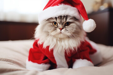 cat dressed as santa claus
