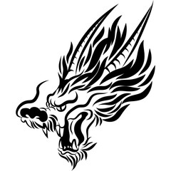 Dragon head. Symbol of New 2024 year. Traditional Chinese Dragon for tattoo design, symbol of New 2024 year