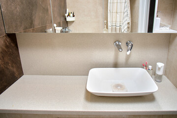 New bathroom in the apartment after renovation. Completion of repairs in the bathroom