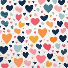 Heart shapes quirky doodle pattern, background, cartoon, vector, whimsical Illustration