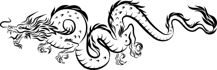 Symbol of New 2024 year. Traditional Chinese Dragon for tattoo design, symbol of New 2024 year
