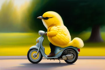 Foto op Canvas yellow motorcycle on the road, scooter, bike, motorbike, motor, vector, transport, illustration © Amir