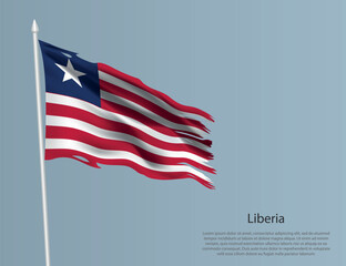 Ragged national flag of Liberia. Wavy torn fabric on blue background