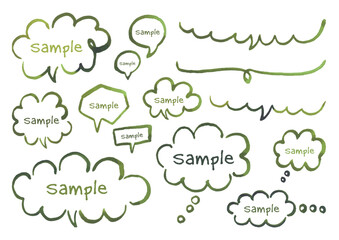 水彩の筆で描いた緑色の手描き吹き出し