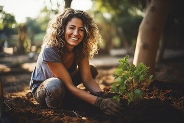woman planting plants in the farmers