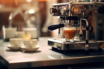 Fototapeta na wymiar Barista coffee machine coffee latte foam