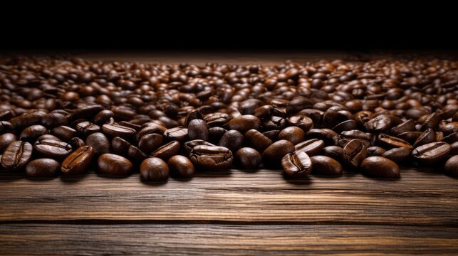 background coffee beans on wooden table