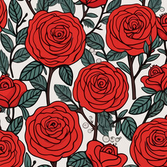 Red roses quirky doodle pattern, background, cartoon, vector, whimsical Illustration