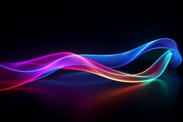 Naklejka premium Curved colorful neon light waves. 