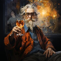 Elderly man toasting with drink