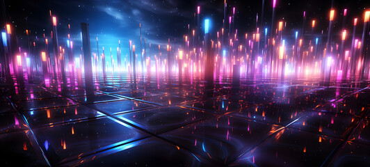 AI Generated, Equalizer effect neon music wave. Graphic Art - obrazy, fototapety, plakaty