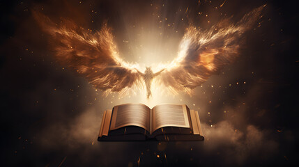 Celestial Blaze: An Angel on Fire and the Bible, AI Generative - obrazy, fototapety, plakaty