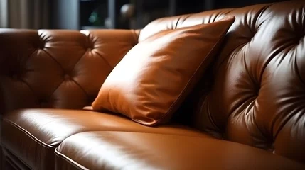 Deurstickers Brown leather sofa and pillows © chand