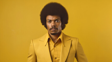 Fototapeta premium Black Man in 1970s Vintage with a Vivid Background