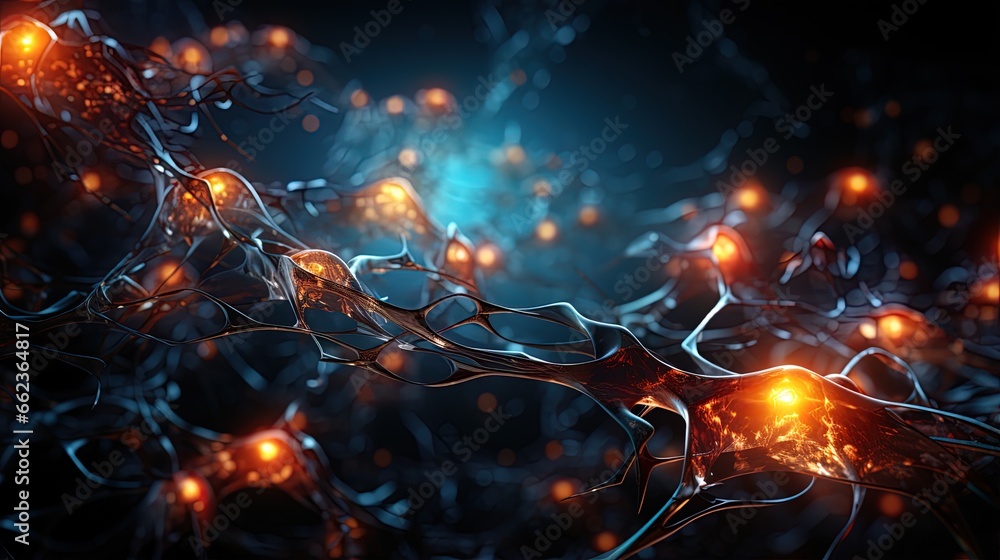Wall mural digital illustration of neuron in colour background. generative ai image