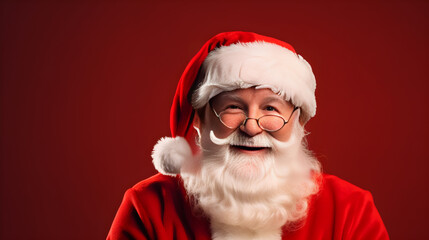 Santa claus Christmas background on red background. horizontal banner