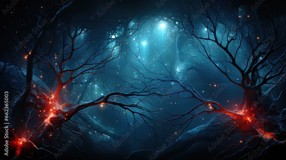 Wall mural digital illustration of neuron in colour background. generative ai image