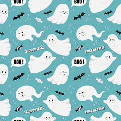 halloween seamless pattern with ghosts,bats,candys