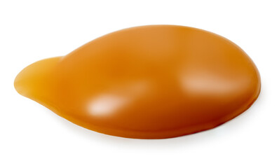 Caramel candy with flowing melted caramel i syrup isolated on white background.