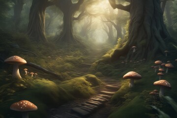 fantasy forest with mushrooms fantasy forest with mushrooms 3d render of a beautiful mushroom