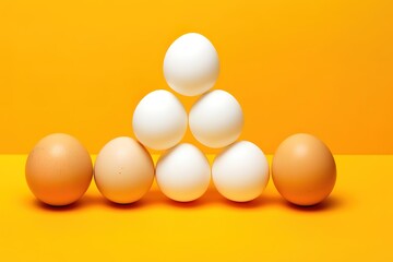 several white eggs on a yellow background. Generative AI