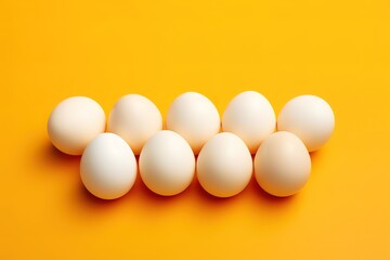 several white eggs on a yellow background. Generative AI