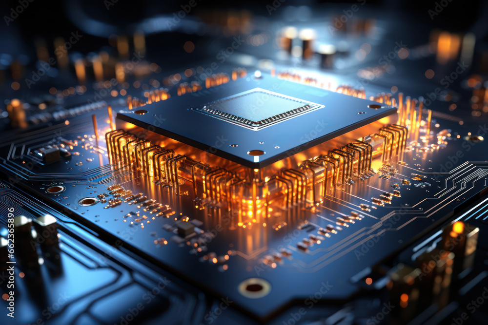Poster a computer with a powerful cpu symbolizing the concept of artificial intelligence and machine learni