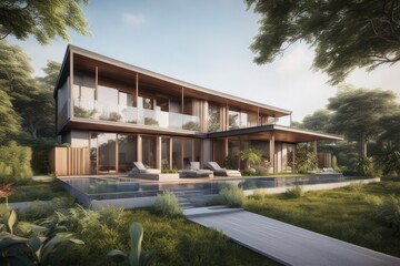 3d render of modern house with pool 3d render of modern house with pool beautiful tropical house in the garden