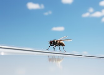Fly on reflective surface