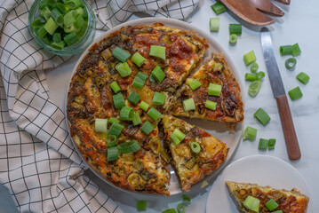 Quiche - open tart pie with morel mushrooms