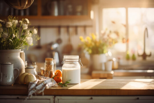 Cottagecore Setting - Rural kitchen with vintage utensils and fresh produce - Nostalgic countryside charm - AI Generated