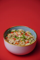 rice with herbs and chicken, wok, asian food
