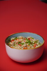 rice with herbs and chicken, wok, asian food