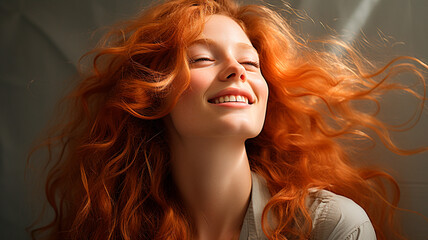 young redhead woman in white dress