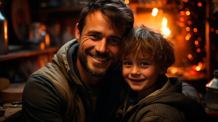 father and son in the garden